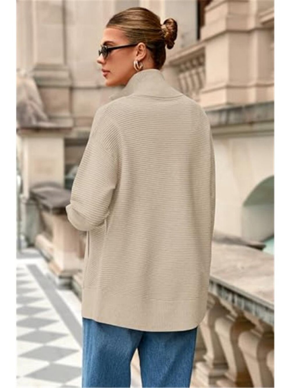 Women's Spring Long Sleeve Zip Up Cardigan Sweater - Picture 6 of 7